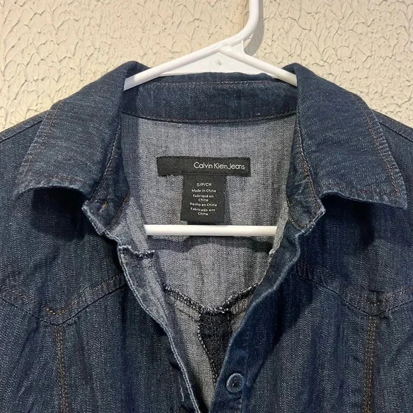 Calvin Klein Jeans dark denim button up dress size small - Picture 6 of 12